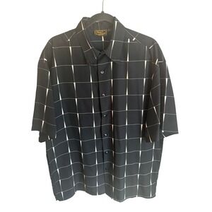 Vintage 90's Monzini Collection Black White Geometric Grid Button Down Shirt